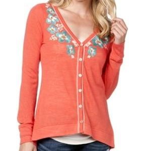 Miss Me Orange Cardigan with Blue Floral Detail
